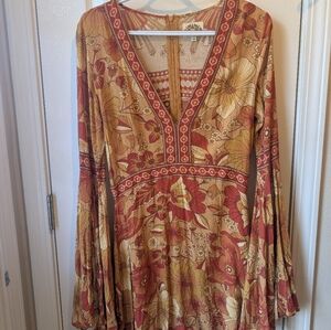 Nine Lives Bazaar Floral Mini Dress in Mustard and Rust